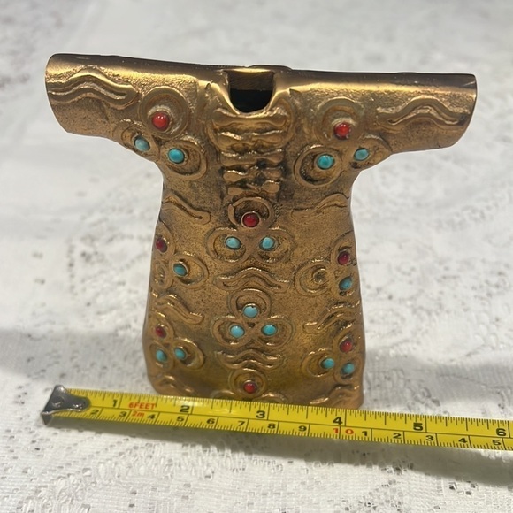 Copper Ottoman Caftan Statue w Coral and Turquoise Stones - Picture 7 of 7